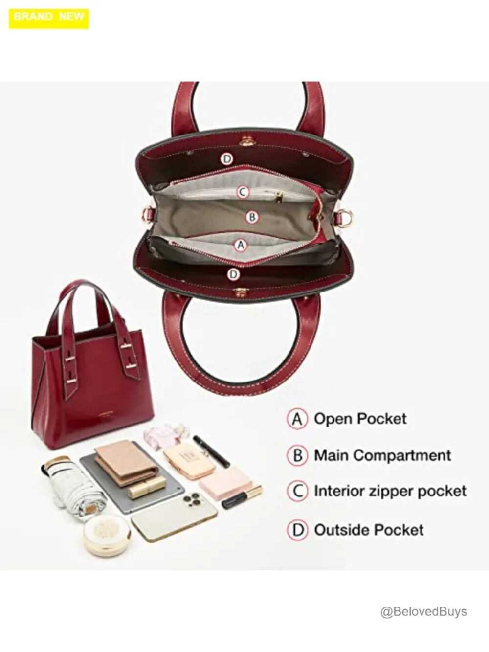 Genuine Leather Satchel Handbag Crossbody Tote Top Handle Shoulder Purse